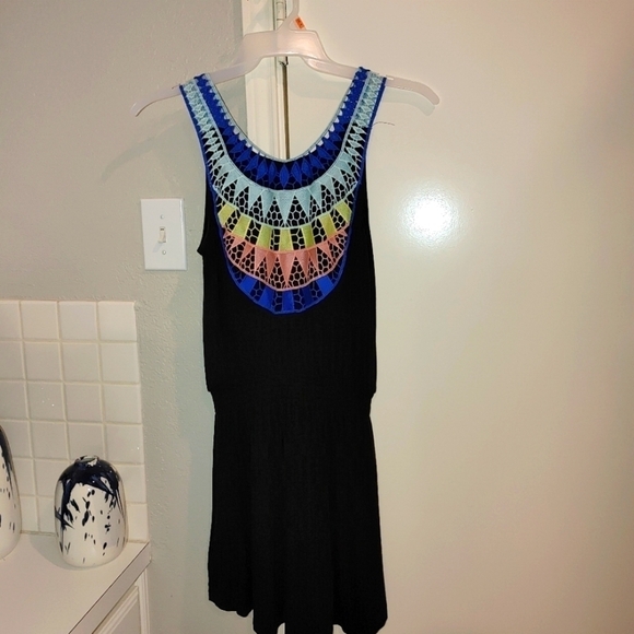 NWOT Ocean Drive Sundress/Coverup Elastic Waist w Colorful Crochet Medium - Picture 1 of 11